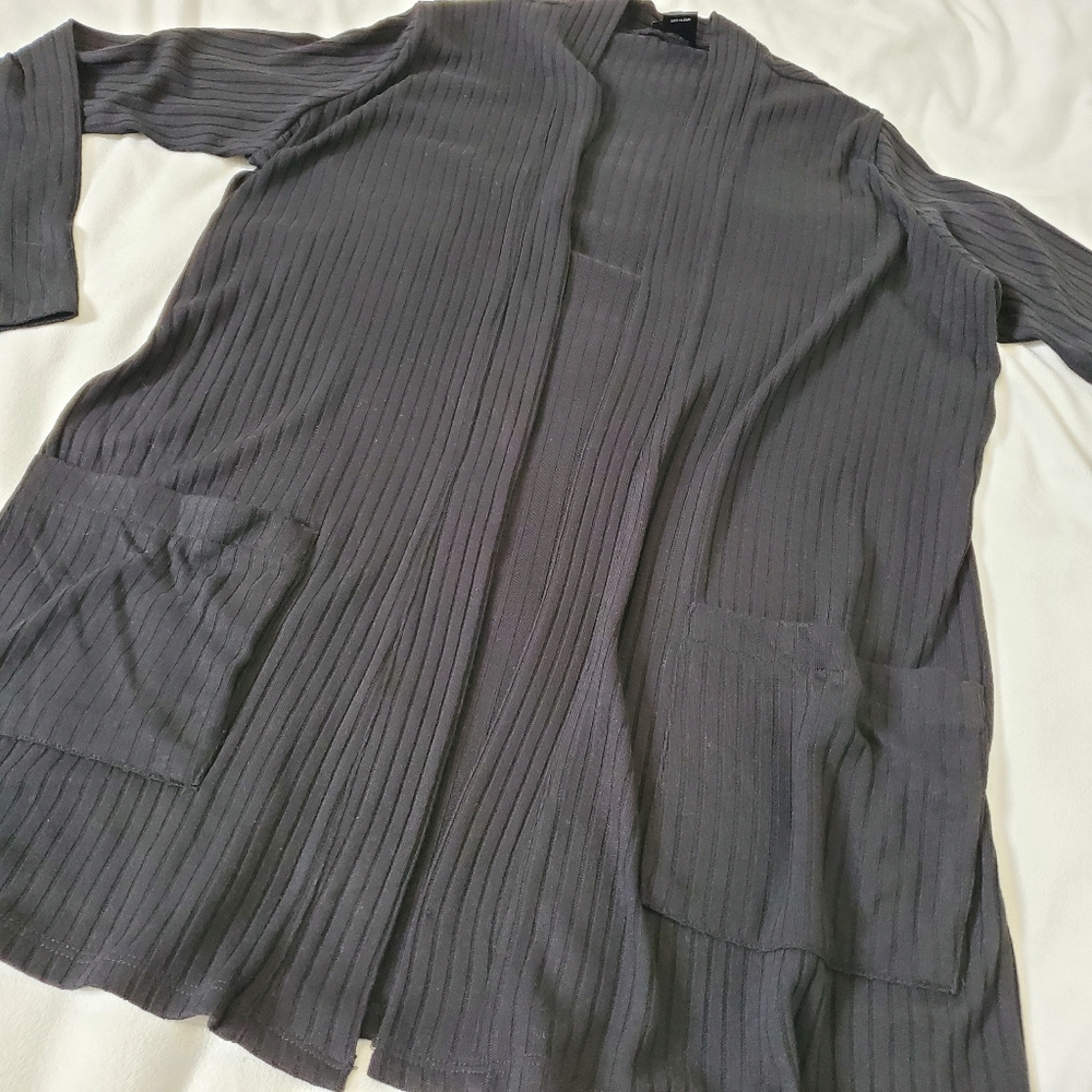NWOT AQUA Black Ribbed Open Cardigan Size L